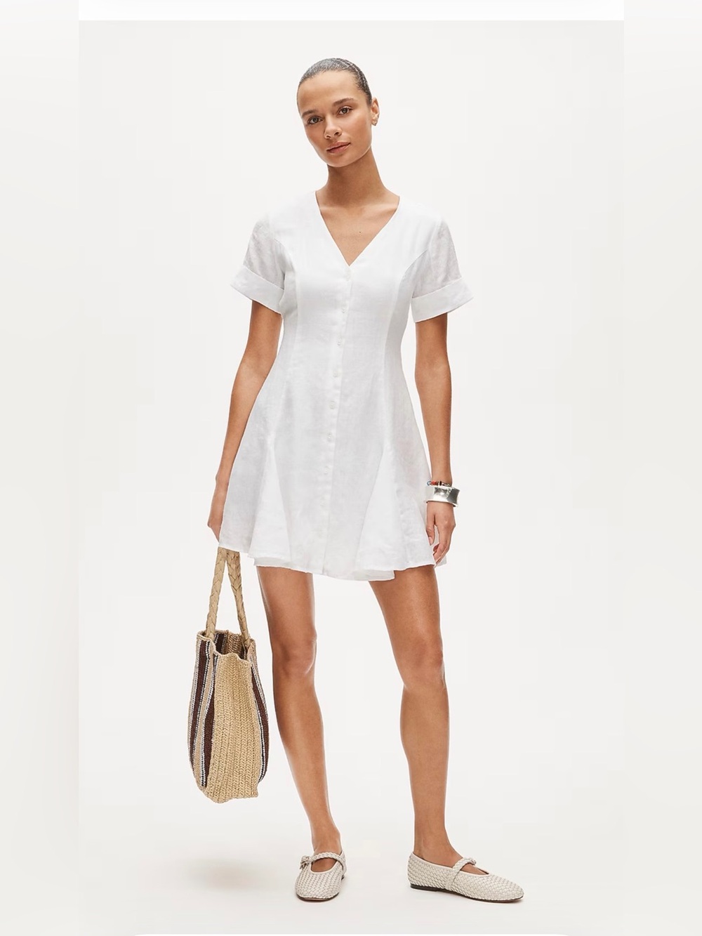 JCrew Women's White V-Neck Short Sleeve Linen Dress new with tags size 8
